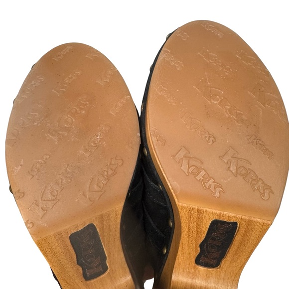 KORKS Woodley Black Suede Studded Clogs Mules with Wooden Heel Size 8M - Picture 10 of 13